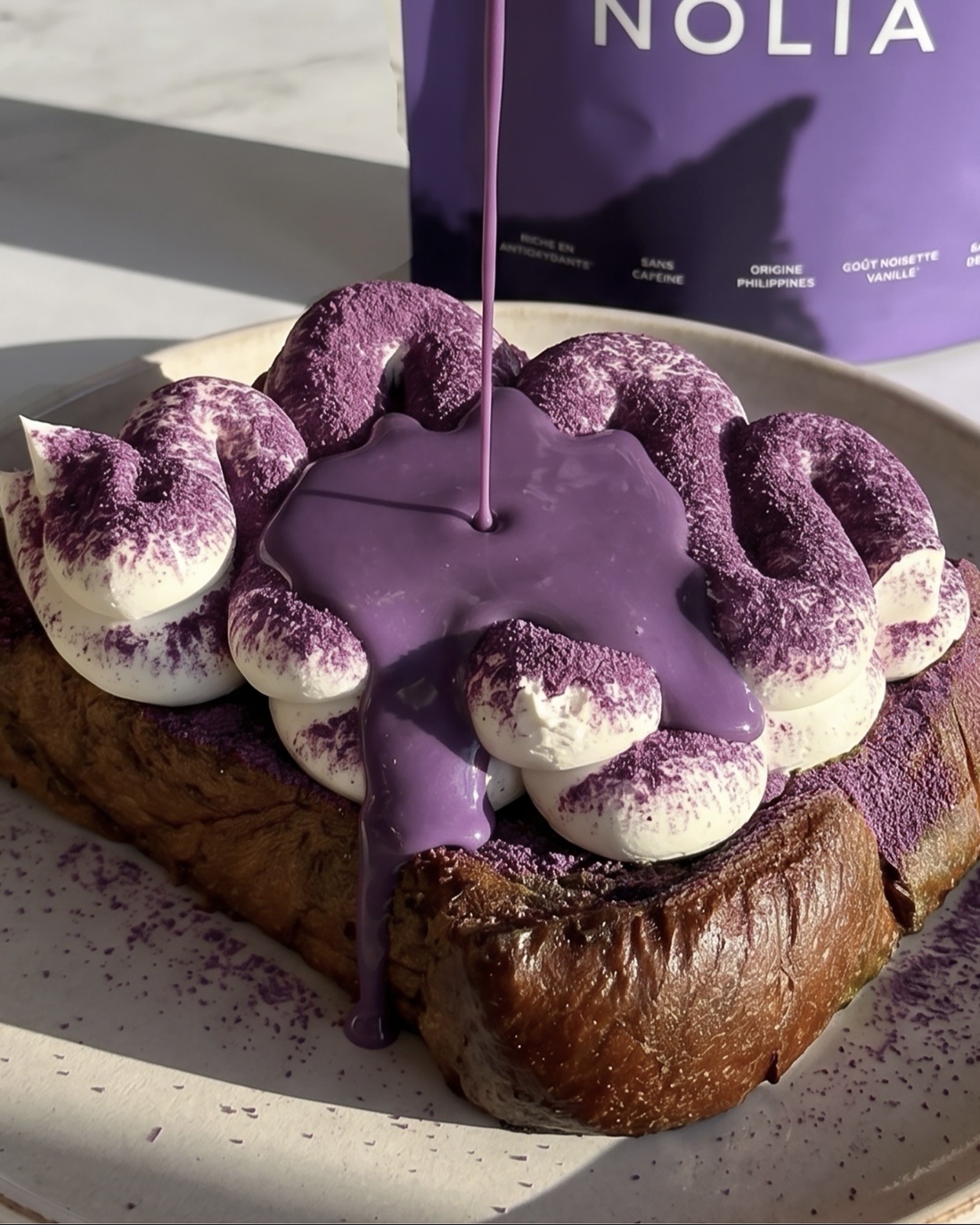 Pain perdu façon tiramisu à l'ube : brioche & mascarpone